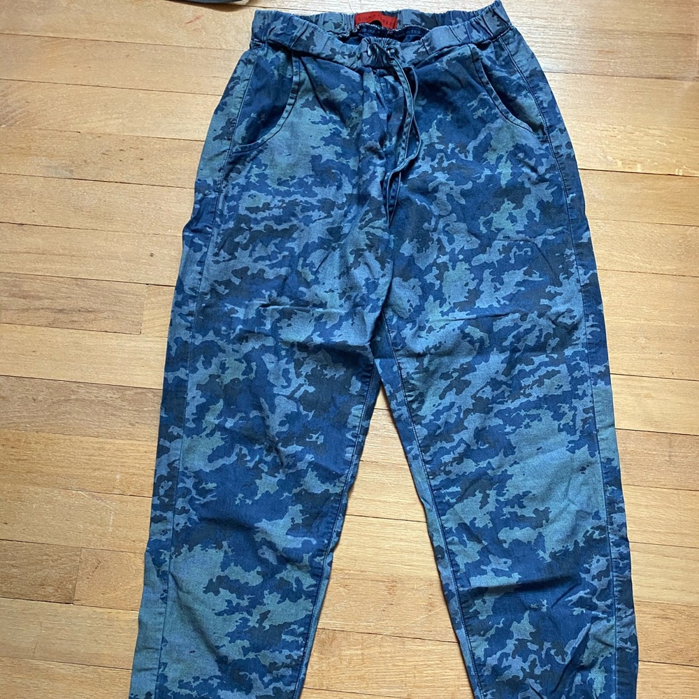 Blue and gray camo pants